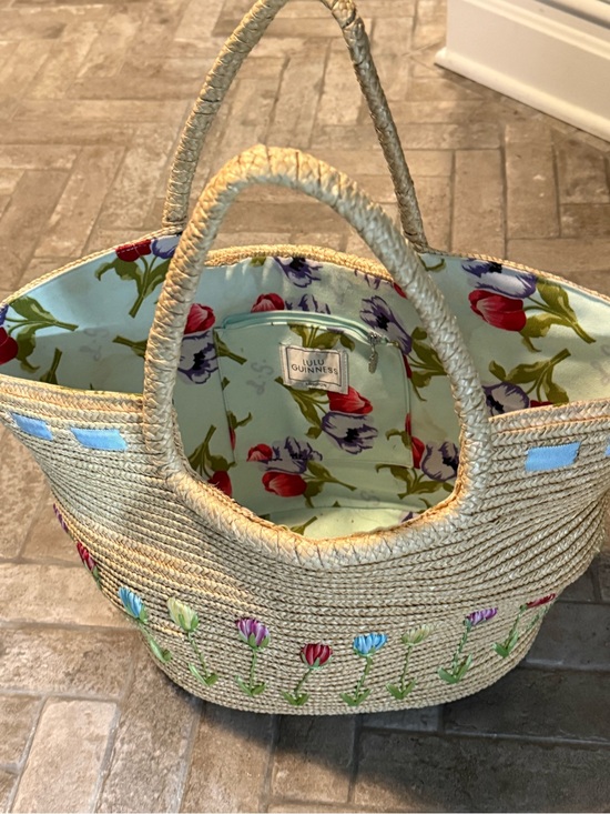 Lulu Guinness Handbags - Lulu Guinness Natural Straw Tote with Multicolor Tulip Embroidery